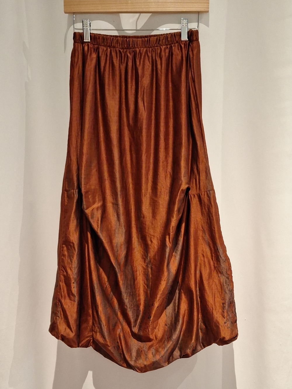 Art Of Cloth Silk Blend Rust Brown Balloon Hem Midi Skirt